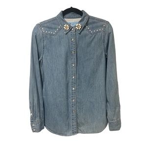 Draper James Embellished Denim Top (Size 10)